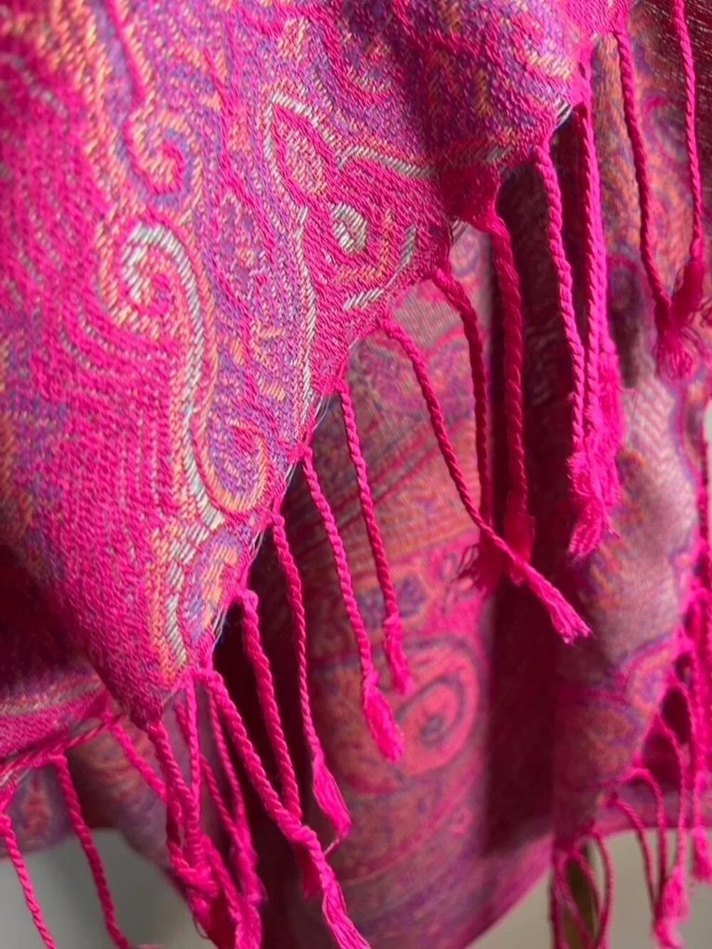 Colorful Floral Tassel Wrap Pink Scarf Paisley Shawl‎ Boho Indie Preppy Resort